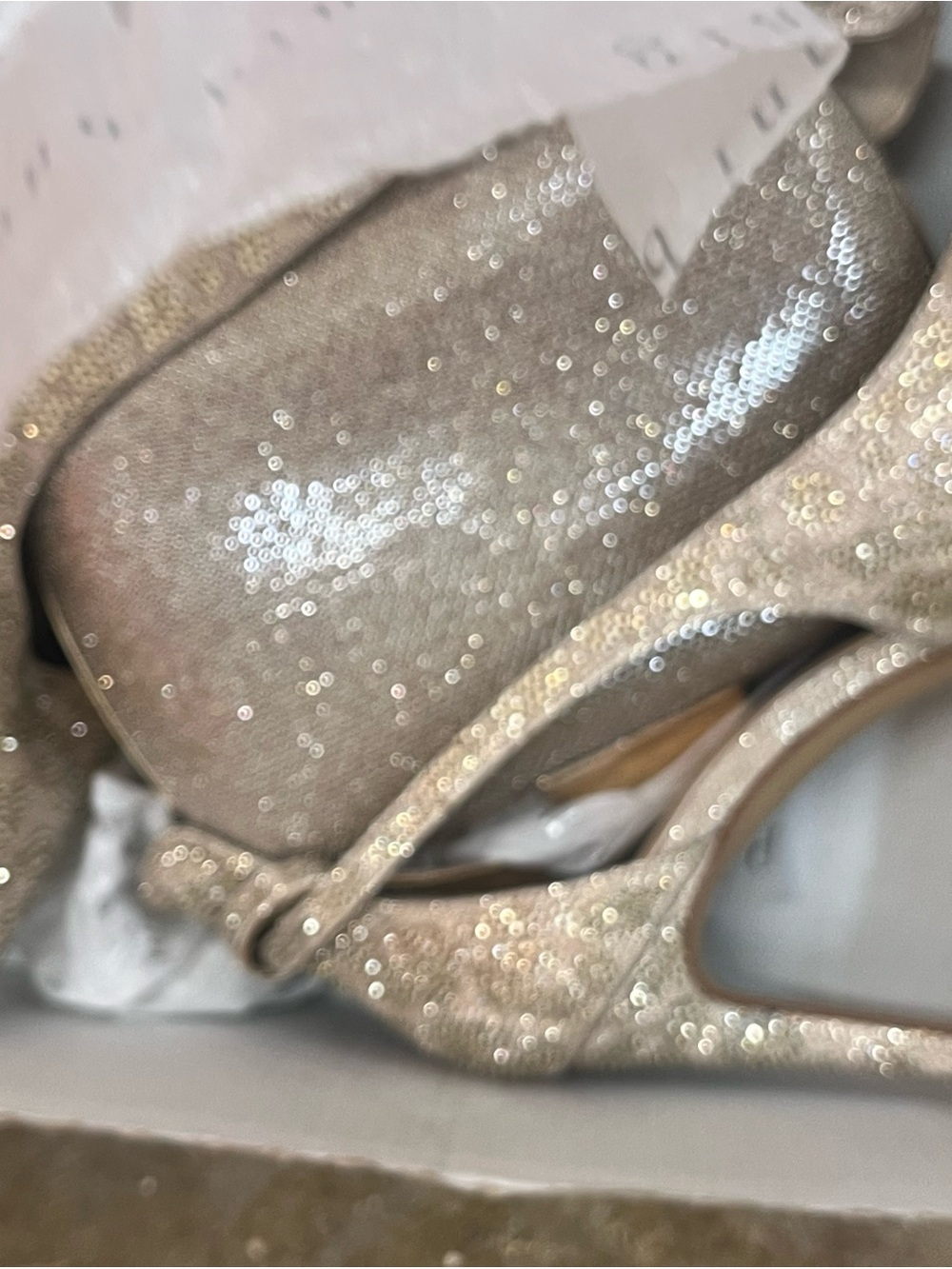 Gianni Bini Champagne Sequin Peep-Toe Heels